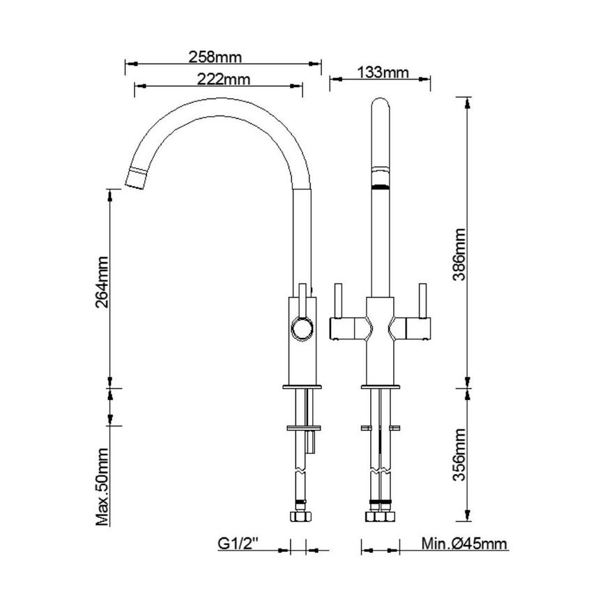 RadstoneStainlessSteel Mixer Tap Line Drawing