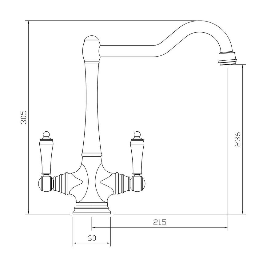 Bowden Nickel Mixer Tap Line Drawing