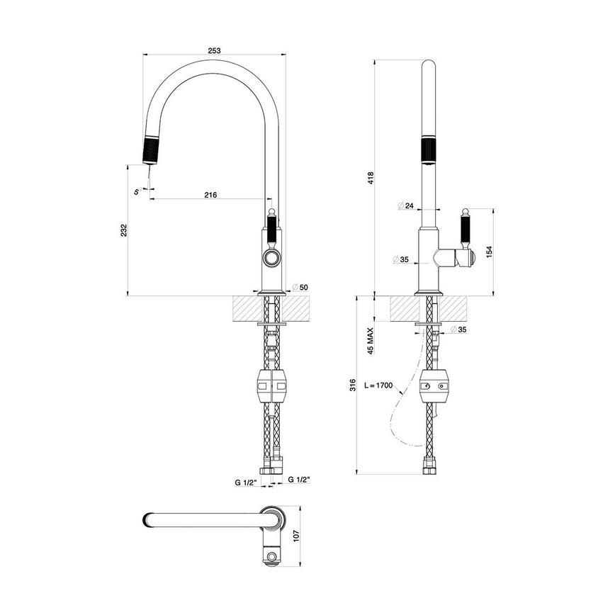 Holkham English Bronze Pull Out Tap Line Drawing