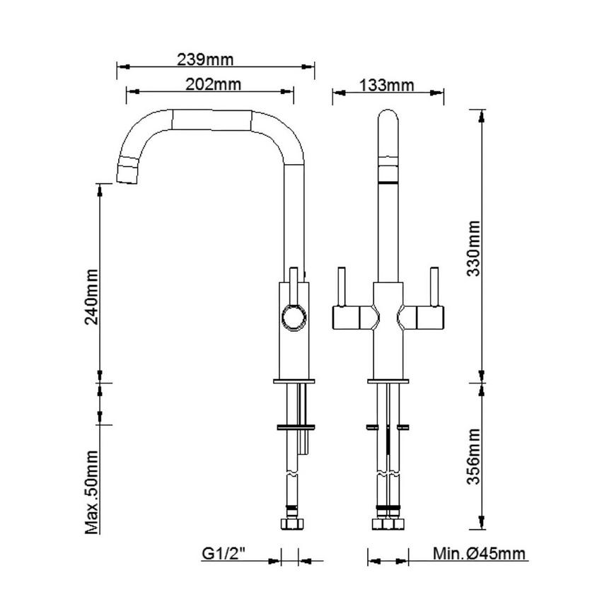 Radstone Black Mixer Tap Line Drawing