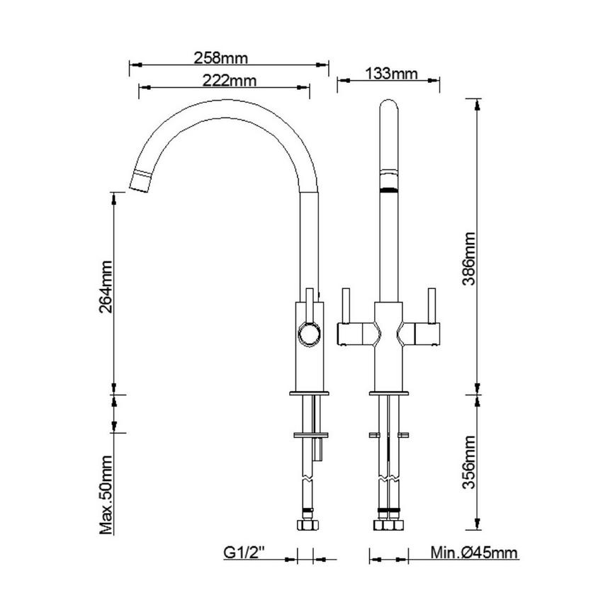 Radstone Nickel Mixer Tap Line Drawing