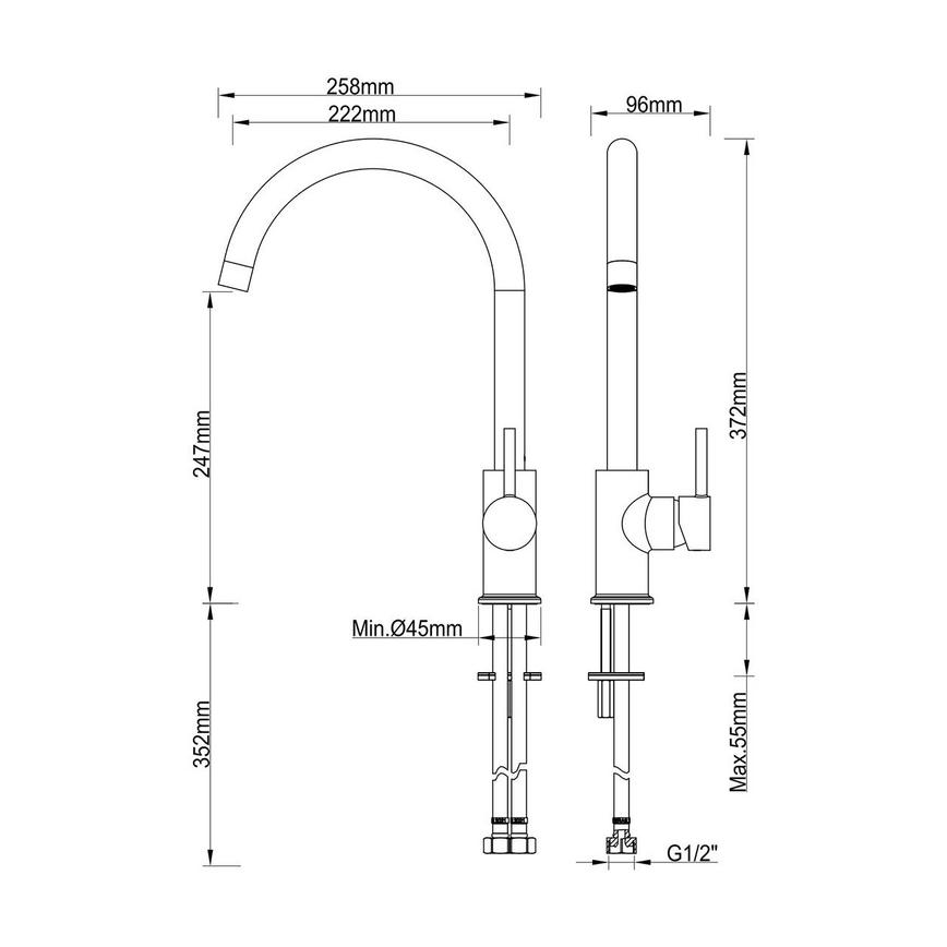 Lynstone Nickel Mixer Tap Line Drawing