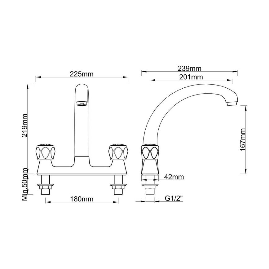 Deck Chrome Mixer Tap Line Drawing