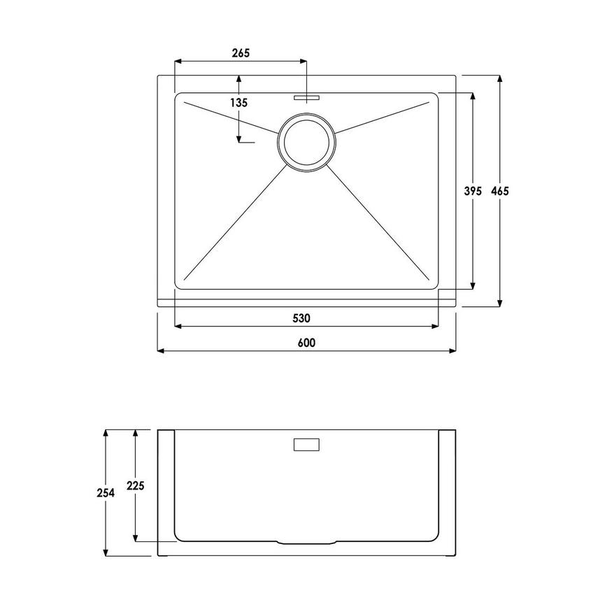 Knighton Single Bowl Sink Line Drawing