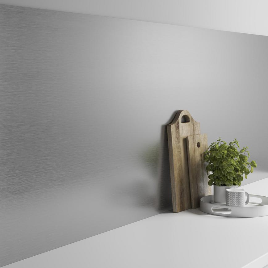 Howdens 3m x 750mm Gloss Brushed Steel Silver Aluminium Backboard