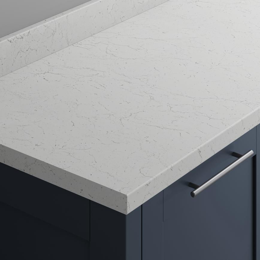 Howdens 3m x 38mm Bullnose White / Grey Marble Effect Laminate Worktop