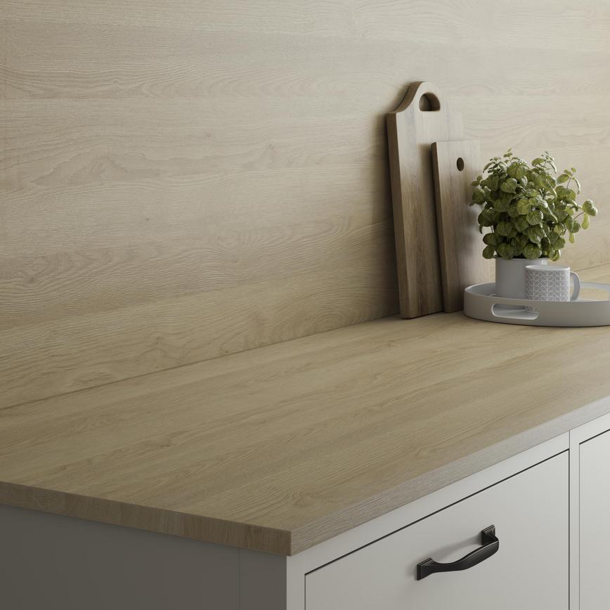 Howdens 3m x 22mm Square Edge VirgInia Oak Effect LamInate Worktop And Backboard Angle