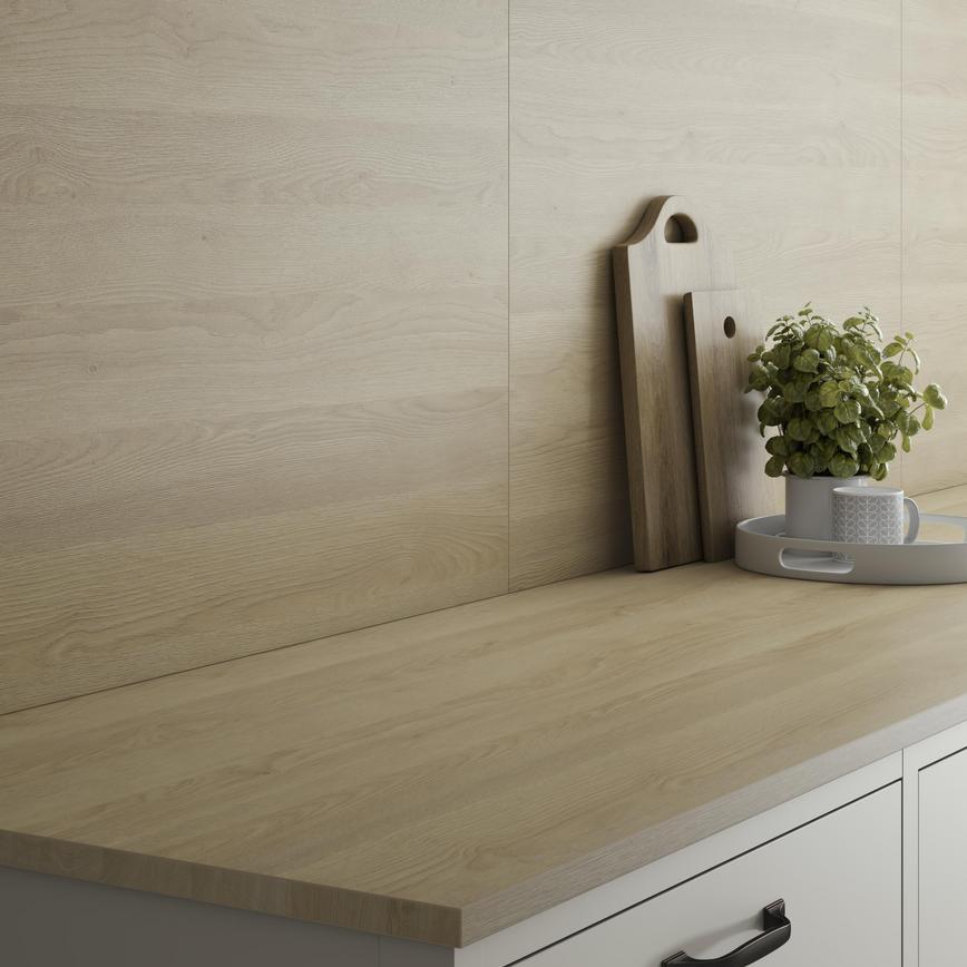 Howdens 3m x 22mm Square Edge VirgInia Oak Effect LamInate Worktop And Backboard Angle