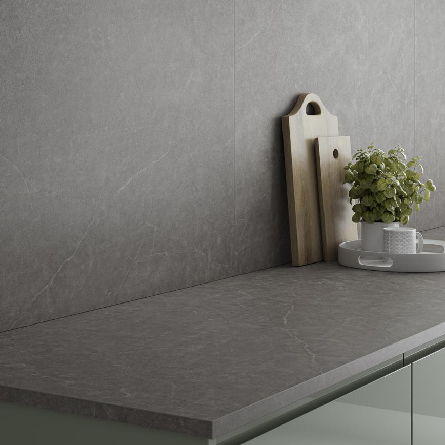 Howdens 3m x 22mm Square Edge Soft Pietra Stone Effect LamInate Worktop And Backboard Angle