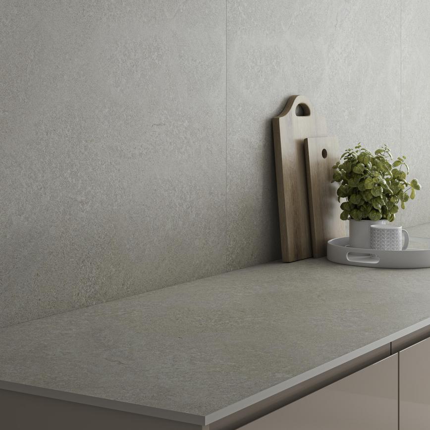 Howdens 3m x 12mm Square Edge Sandstone Compact LamInate Worktop And Backboard Angle