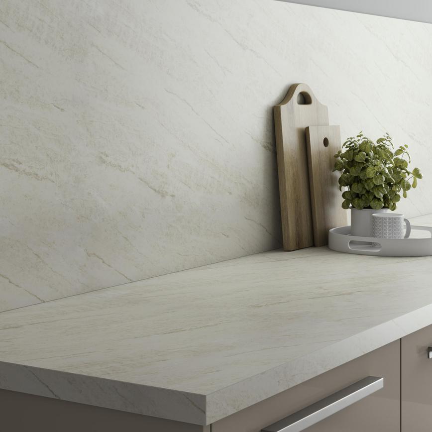 Howdens 3m x 22mm Square Edge Quartzite Marble Effect LamInate Worktop And Backboard Angle