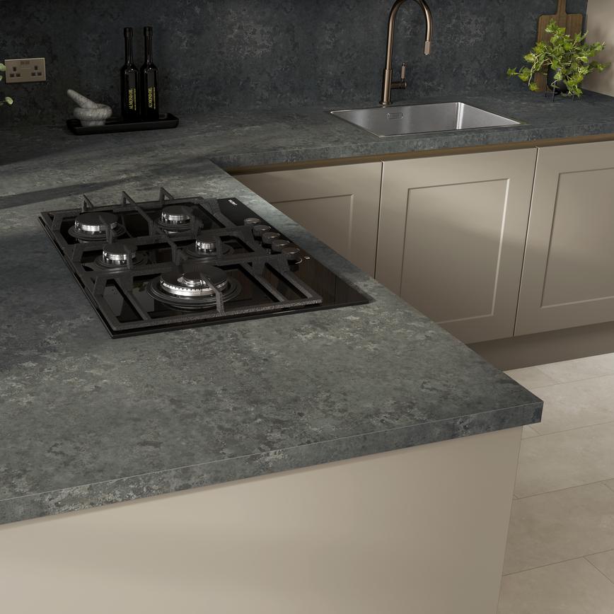 Howdens 3m x 38mm Square Edge Nero Metal Effect LamInate Worktop ChelfordPebbleHandleless