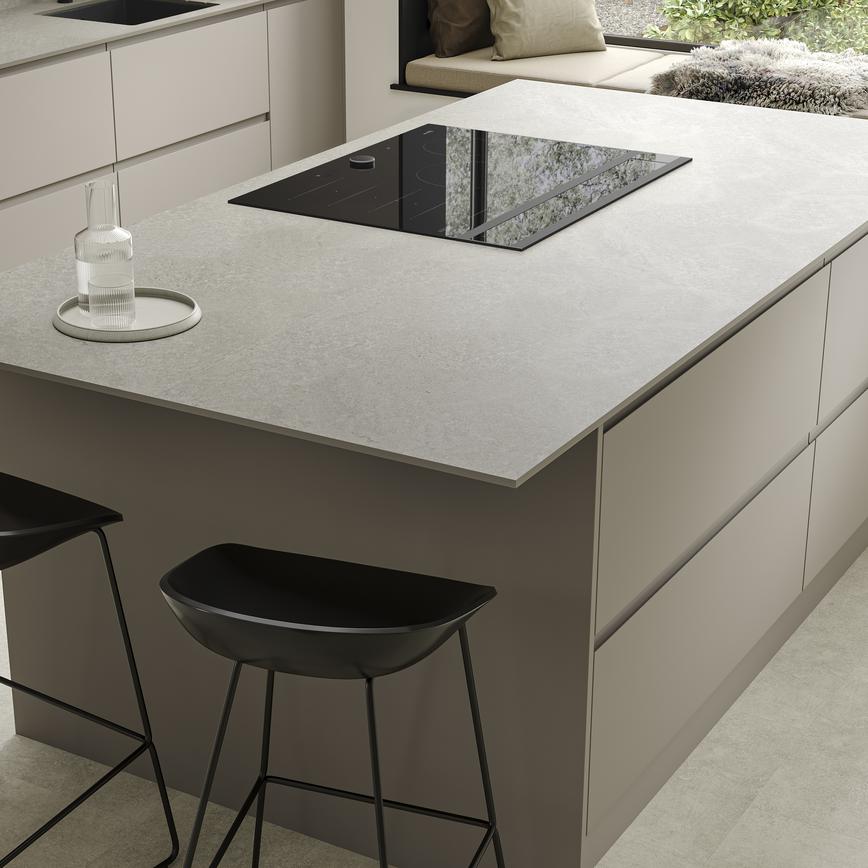 Howdens 3m x 12mm Square Edge Sandstone Compact LamInate Worktop In Clerkenwell Closs Sand Grey