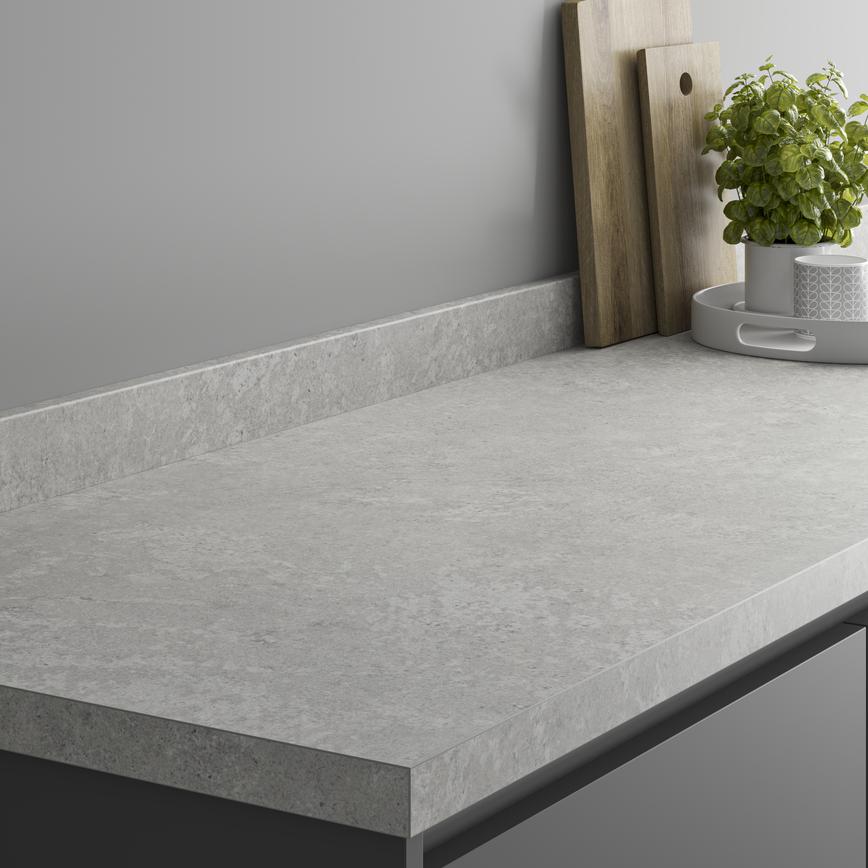 Howdens 3m x 38mm Square Edge Light Stone Effect Laminate Worktop Angled View