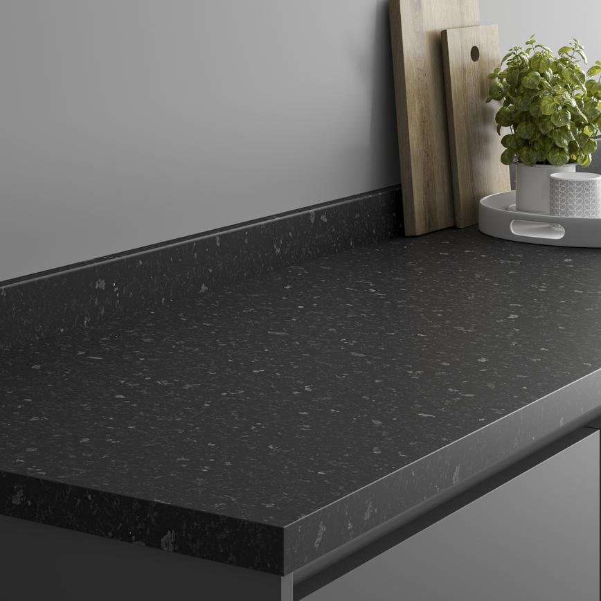 Howdens 3m x 38mm Square Edge Black Granite Effect Laminate Worktop Angled View