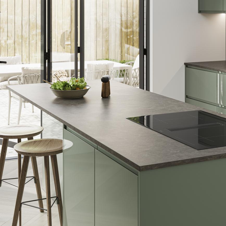 Soft Pietra Breakfast Bar in Clerkenwell Gloss Reed Green