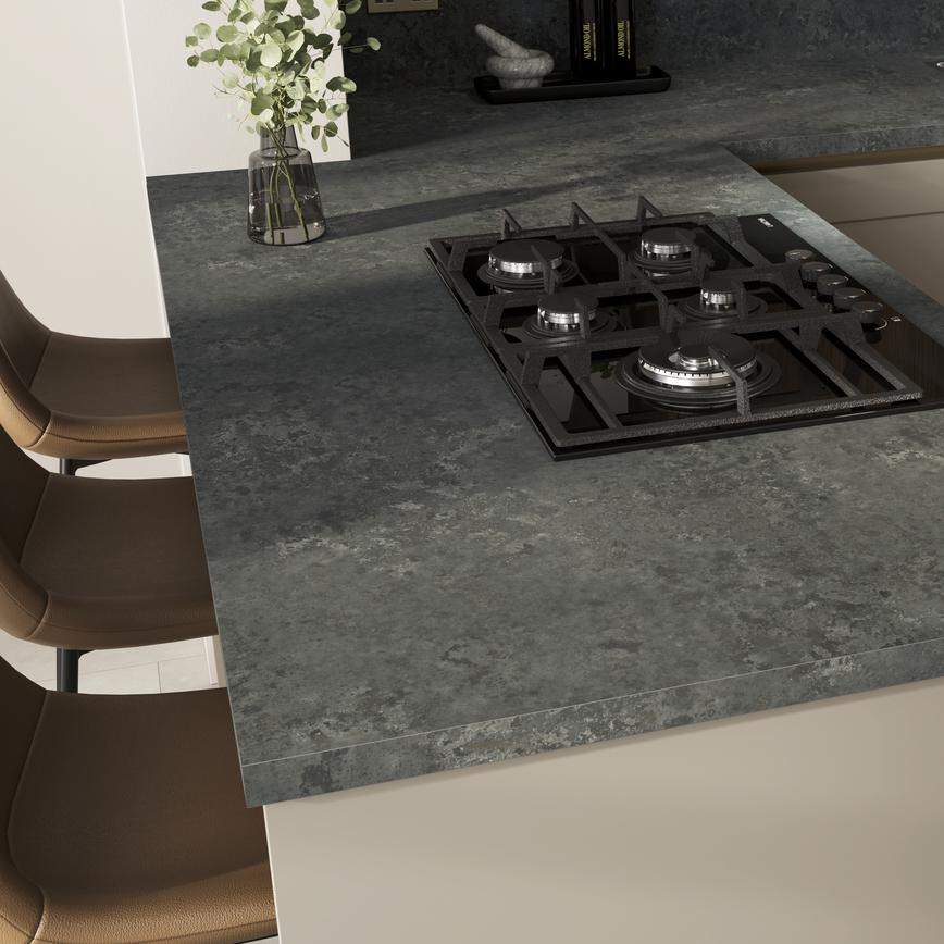 Howdens 3m x 38mm Square Edge Nero Metal Effect Laminate Breakfast Bar and Worktop in Chelford Pebble Handleless