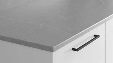 Light Grey Marble Effect Suede Quartz Worktop and Upstand