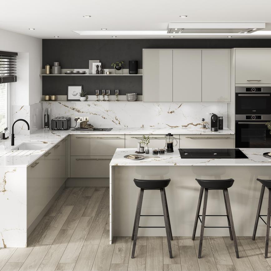 Bespoke Silestone 20mm Versailles Ivory Quartz Worktop & Backboard