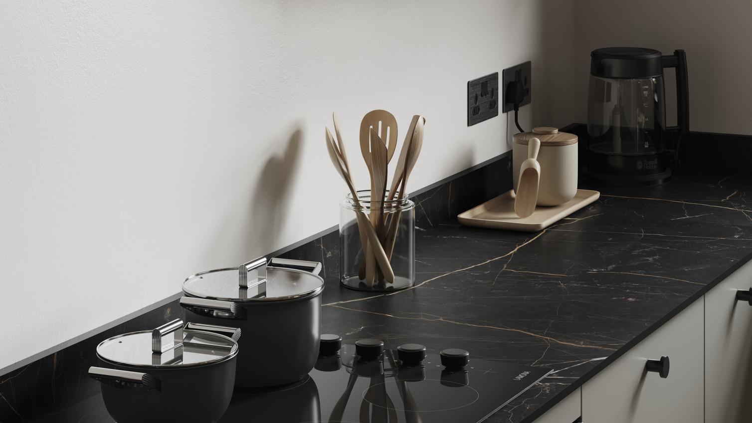 Kintsugi Marble Compact Laminate Worktop with 60cm Induction Hob, Croft Grey Kitchen
