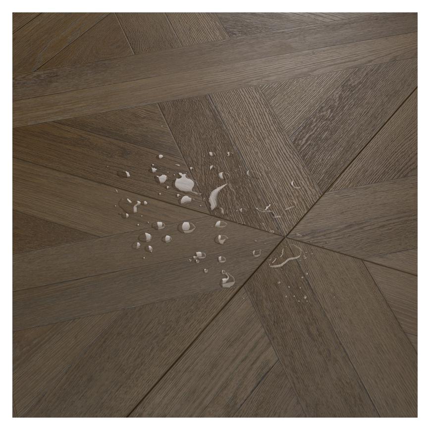 Oake and Gray Heritage Oake Basket Weave Parquet Rigid Vinyl Flooring Angle Water
