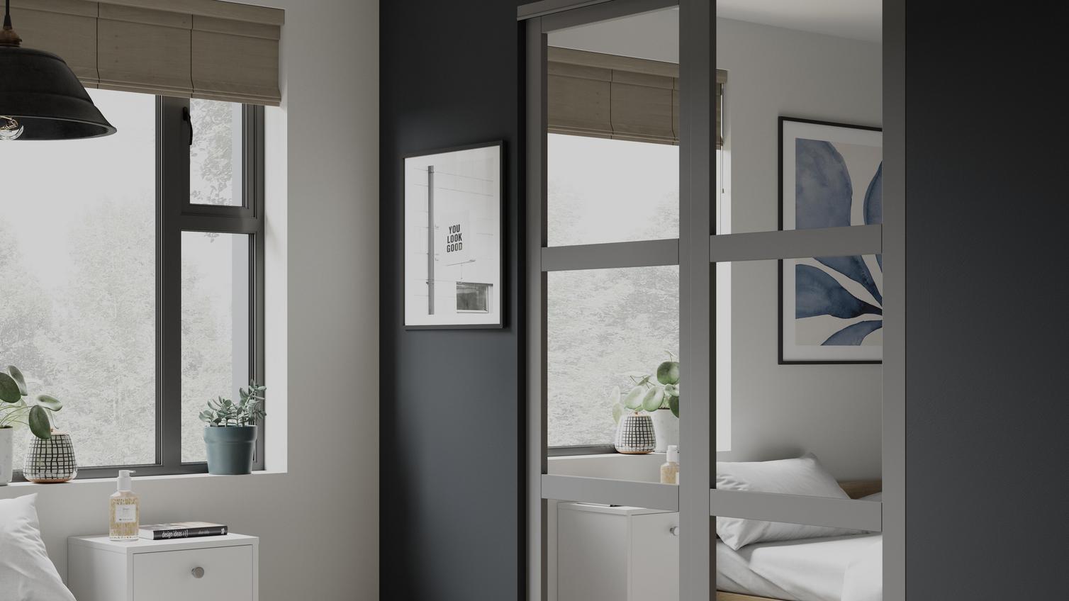 Graphite 3 Panel Shaker Grey Wardrobe Door