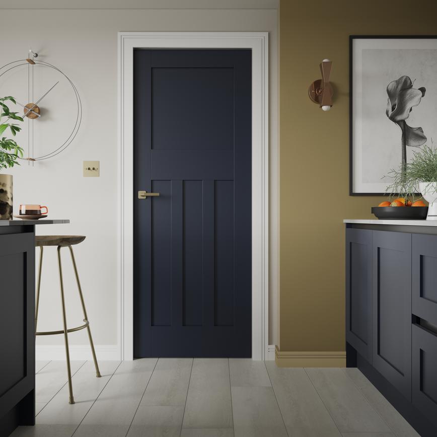 Howdens 1930s 6'6" x 2'6" White Primed 3 Panel Door Closed