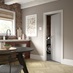Spey Plywood Flush Door Open in a Hockley Garnet Red Kitchen Set with Nature Oak Flooring