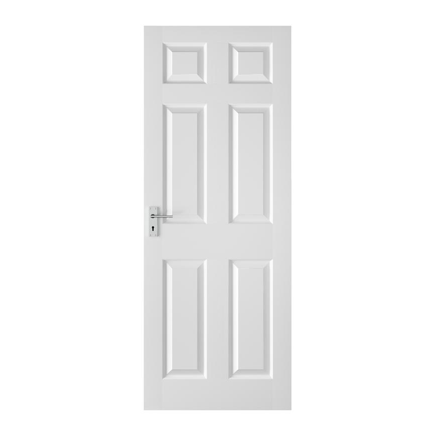 Howdens Colonial 6'6" x 2'6" x 44mm White Grained 6 Panel Moulded FD30 Fire Door