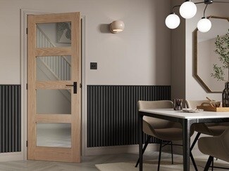 Howdens Shaker 6'6 x 2'6 Oak 4 Panel Clear Glazed Door"