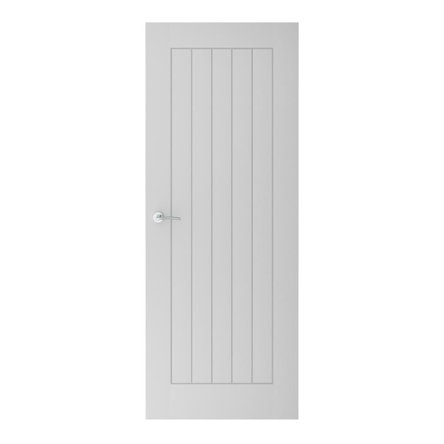 Howdens Holdenby 6'6" x 2'6" White Primed Door & Newington Lever on Rose Fire Rated Door Handle Pack