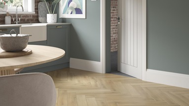 Howdens Holdenby 6'6" x 2'6" White Primed FD30 Fire Door Featuring Howdens 4.2m x 200mm Stepped White MDF Skirting Board