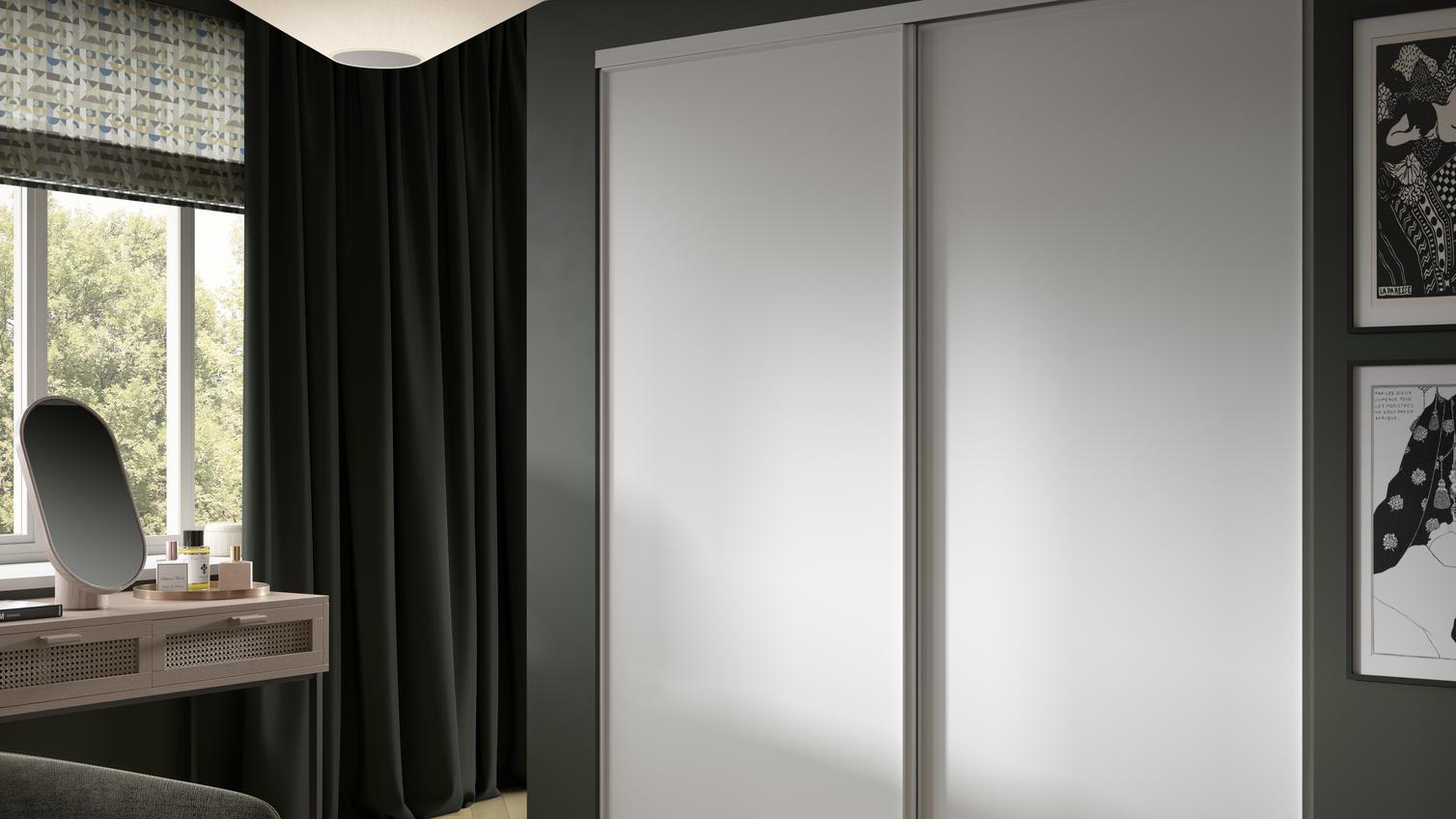 914mm White Panel Sliding Wardrobe Door Bedroom Set