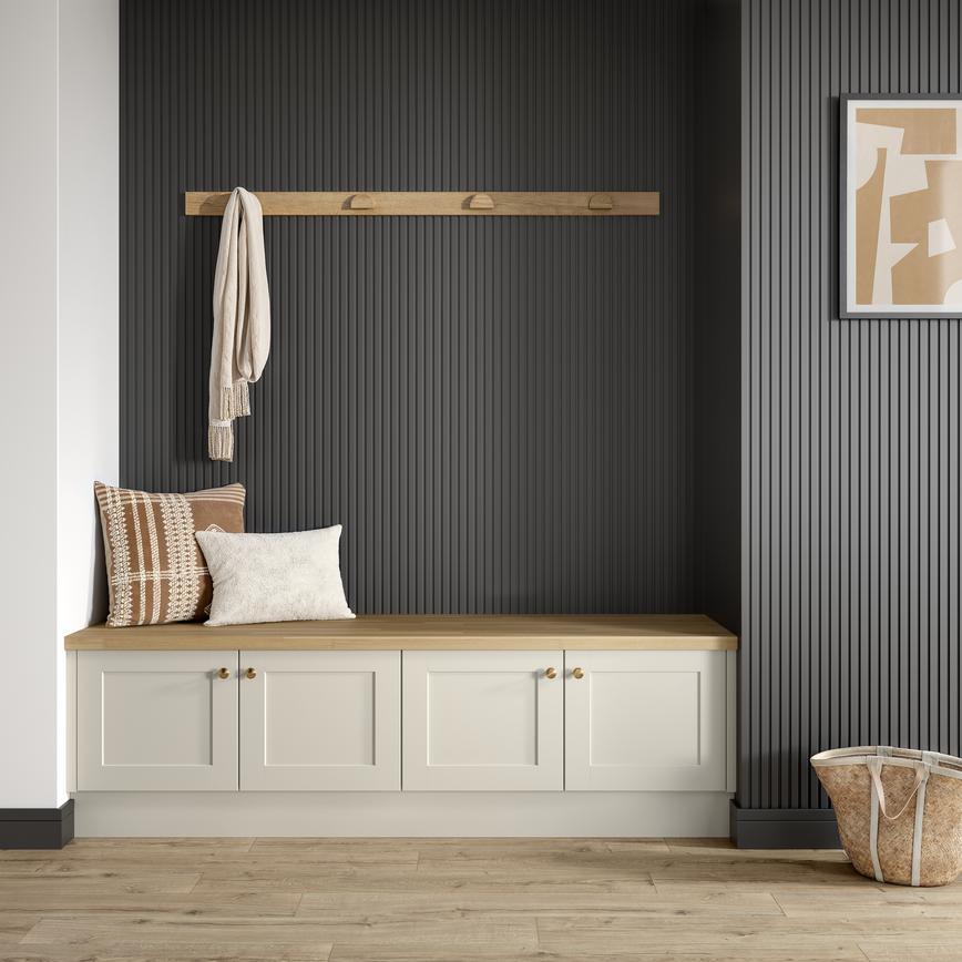 Matt Black Reeded Panelling Feature Hallway Close Up