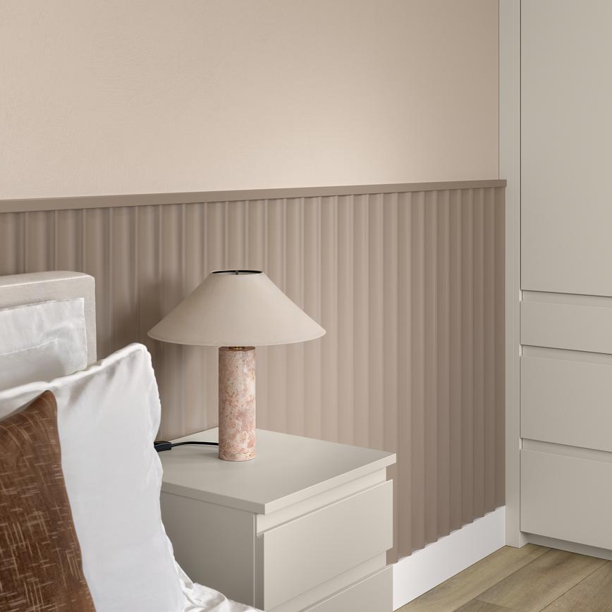 Beige Fluted Wall Halfwall Panelling Bedroom