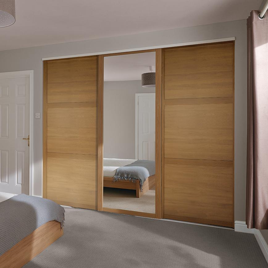 Shaker Panel & Mirror Sliding Wardrobe Door Oak