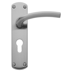 Yarwell Lever on Backplate Euro Lock Satin Nickel Door Handle Single