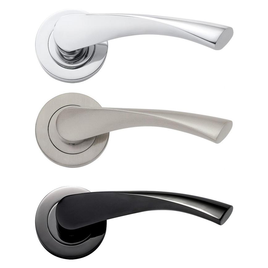 Howdens Bertelli Victorian Straight Lever Door Handles on Rose Polished Chrome 