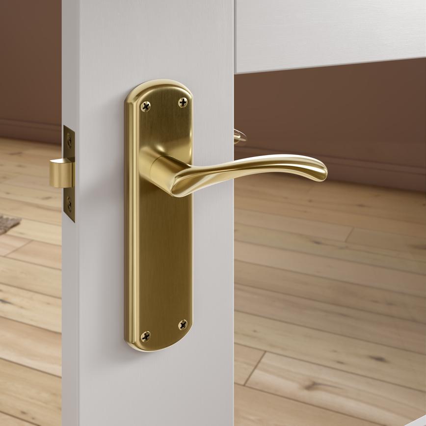 Garda Polished Brass Lever on Backplate Latch Door Handle Pair