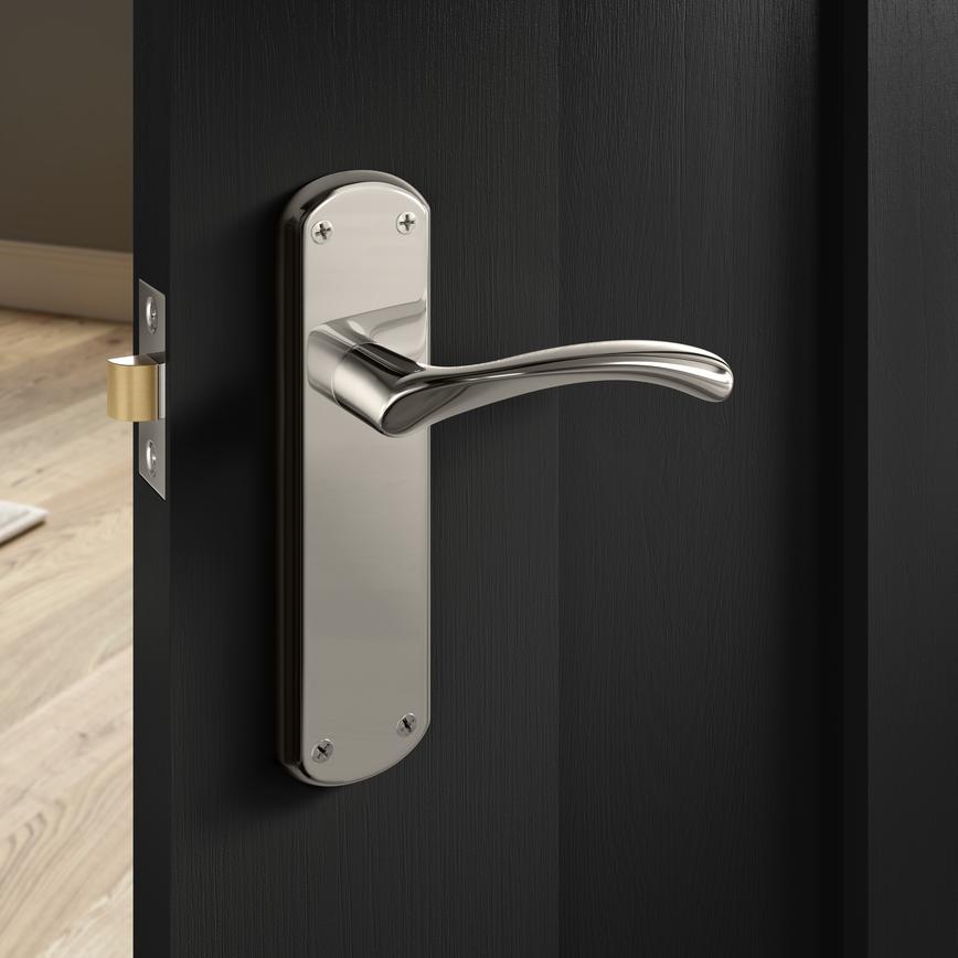 Garda Polished Chrome Lever on Backplate Latch Door Handle Pair