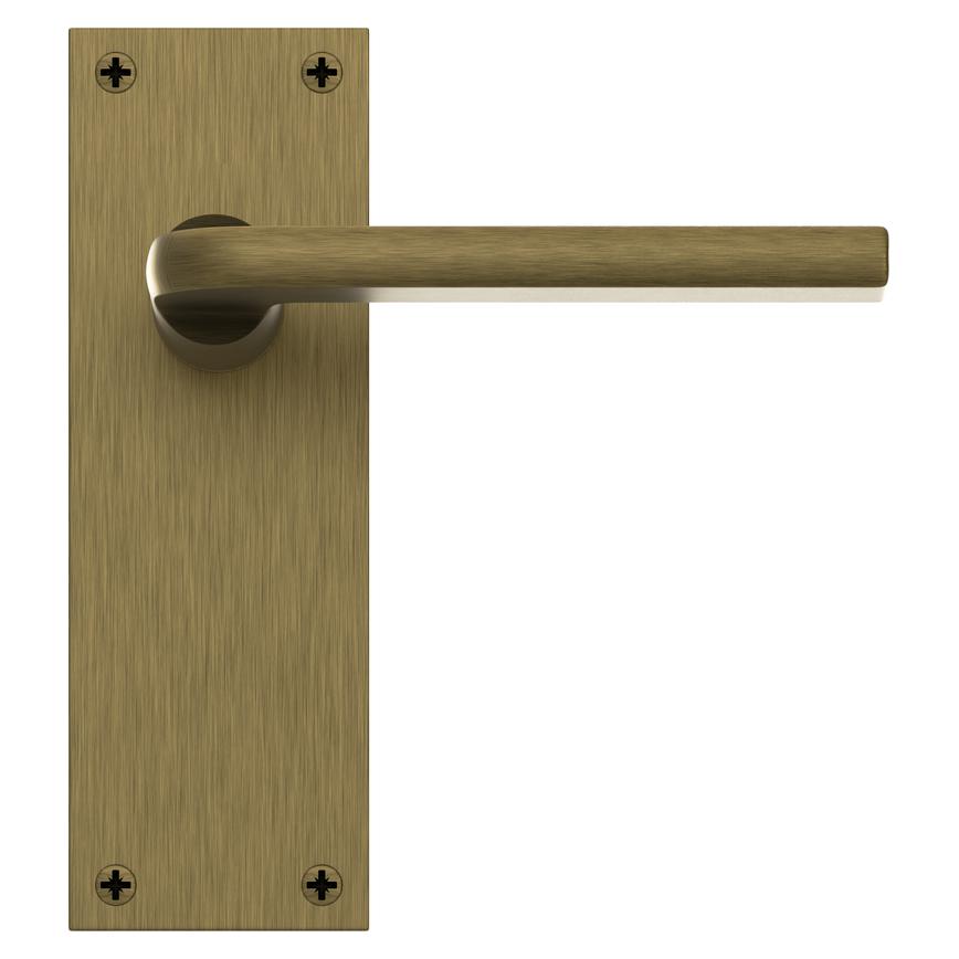 Munch Antique Brass Lever on Slim Backplate Latch Door Handle Pair