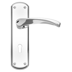 Garda Polished Chrome Lever on Backplate Lock Door Handle Pair