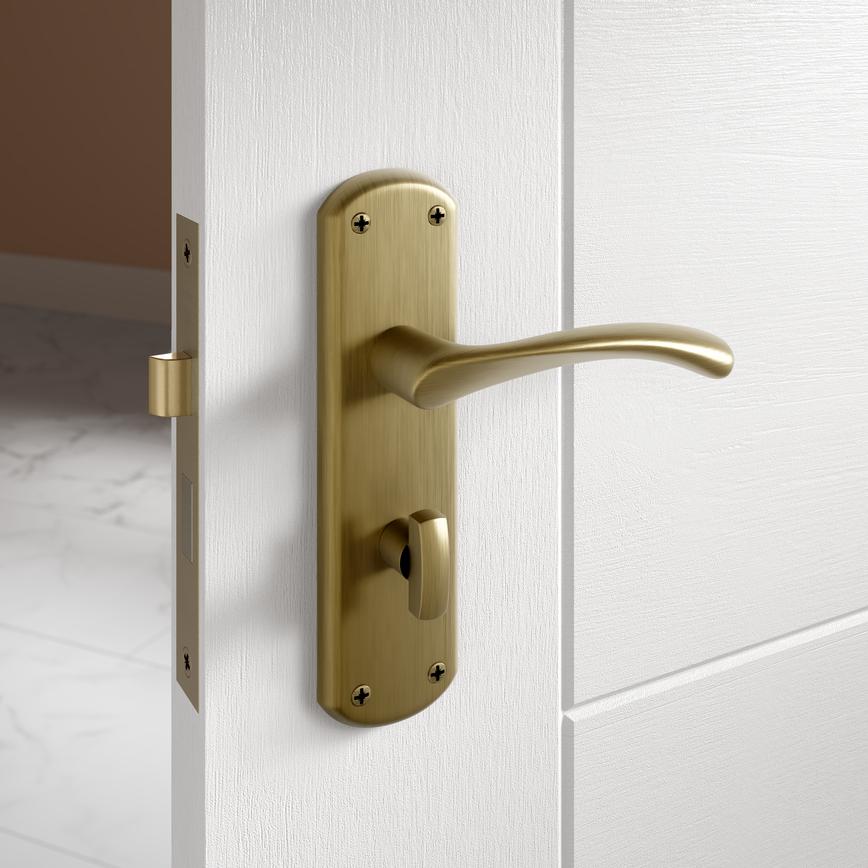 Garda Antique Brass Lever on Backplate Bathroom Door Handle Pair