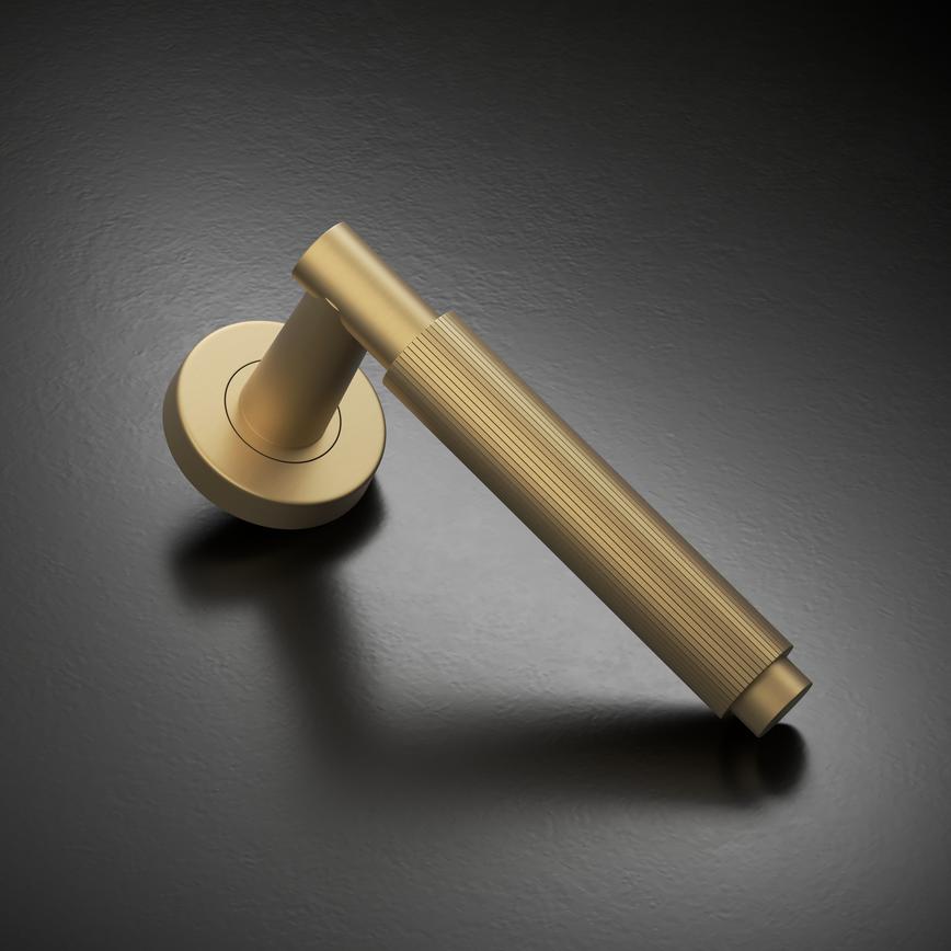 Fuller and Forge Orta Satin Brass Fluted Lever on Rose Door Handle Pair