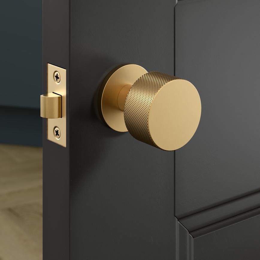 Fuller and Forge Iseo Knurl Knob on Slim Rose Satin Brss