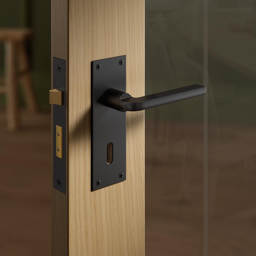 Munch Lever Slim Backplate Lock Matt Black Situational