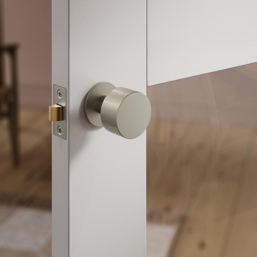 Iseo Knurled Knob On Slim Rose Satin Nickel Situational