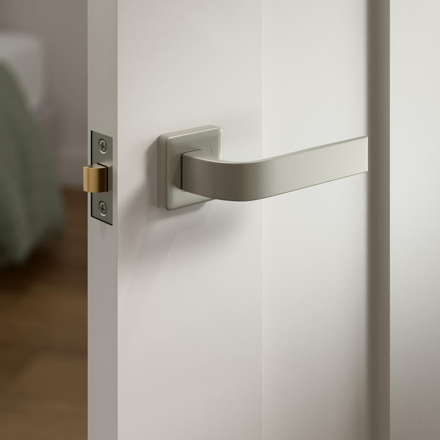 Fuller and Forge Manet Satin Nickel Lever on Rose Door Handle Pair Situational Image