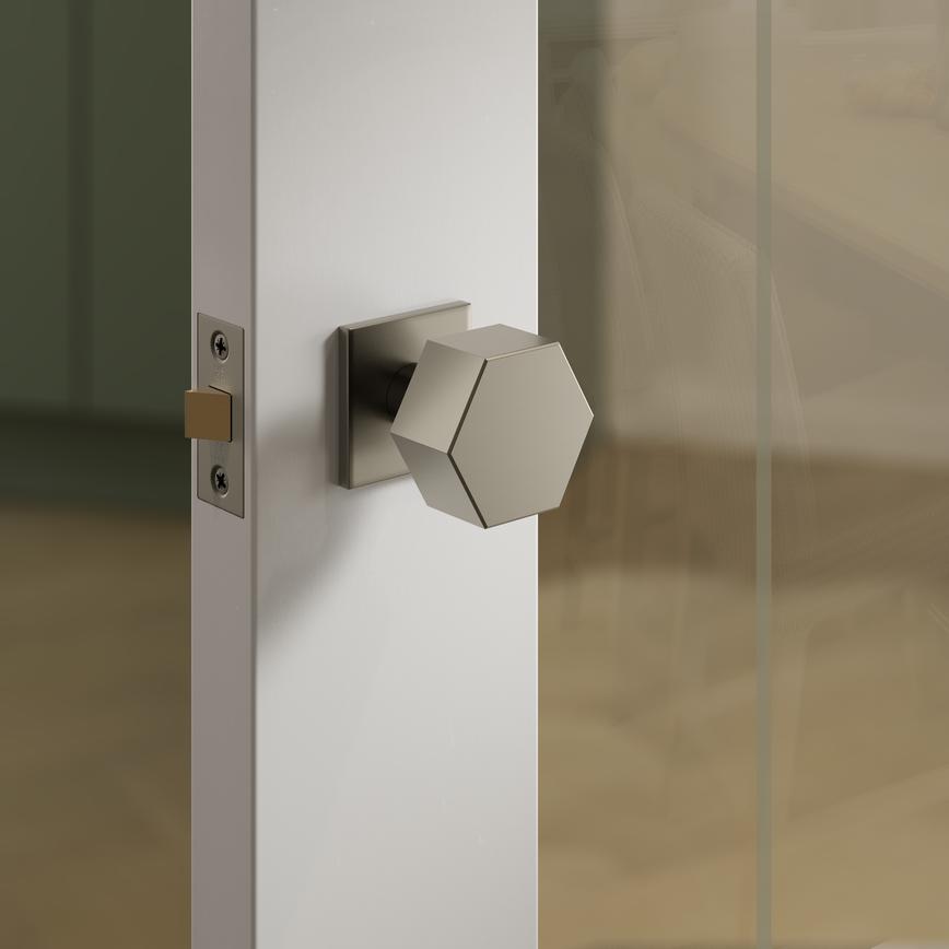 Fuller and Forge Tanaro Satin Bronze 58mm Hexagonal Mortice Knob on Slim Rose Pair Situational Image