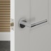 Lecco Dual-Tone Stainless Steel Fire Rated Mitred Lever on Rose Door Handle Pair